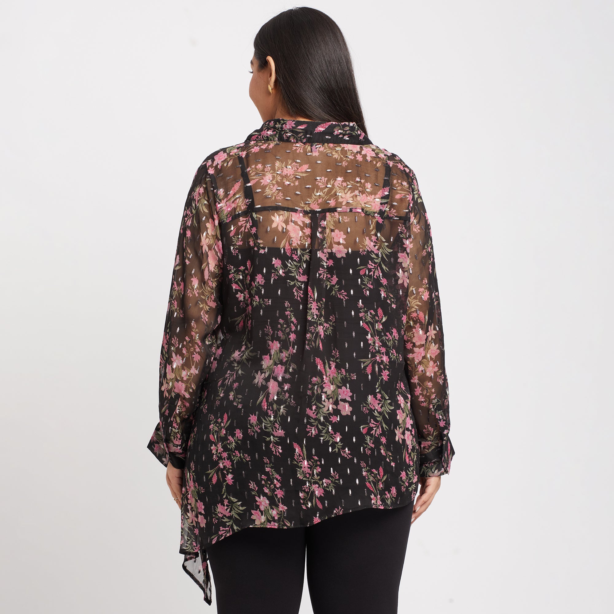 Chiffon Print Asymmetric Plus Size Shirt