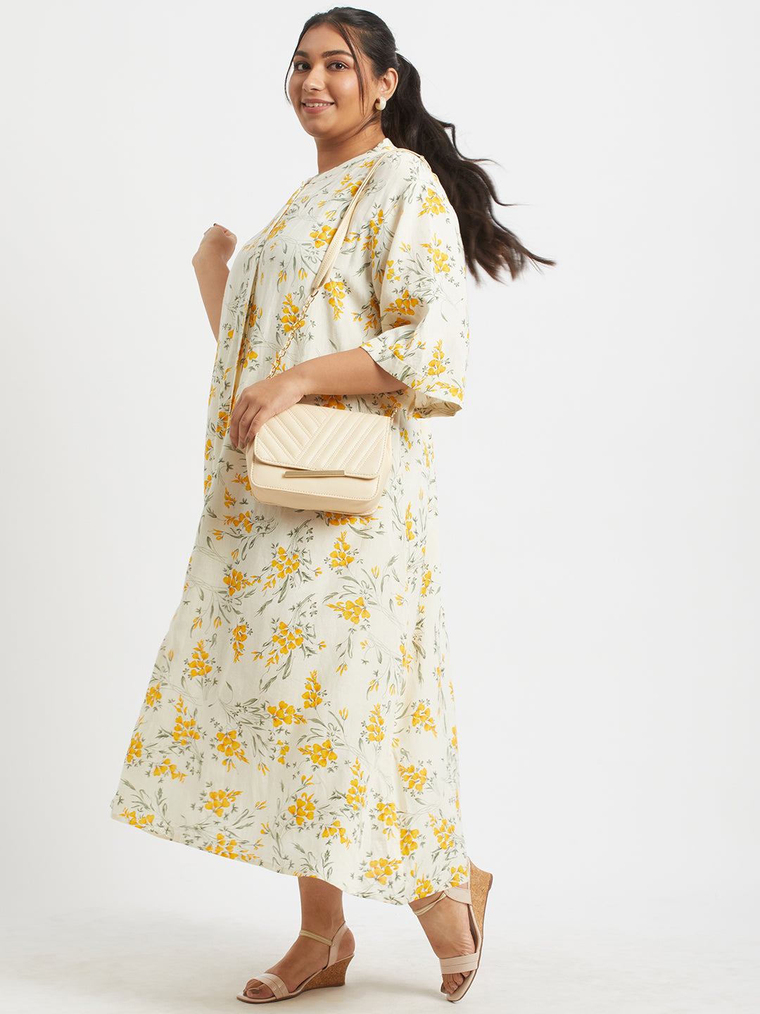 Plus Size Daffodils Shirt Dress 