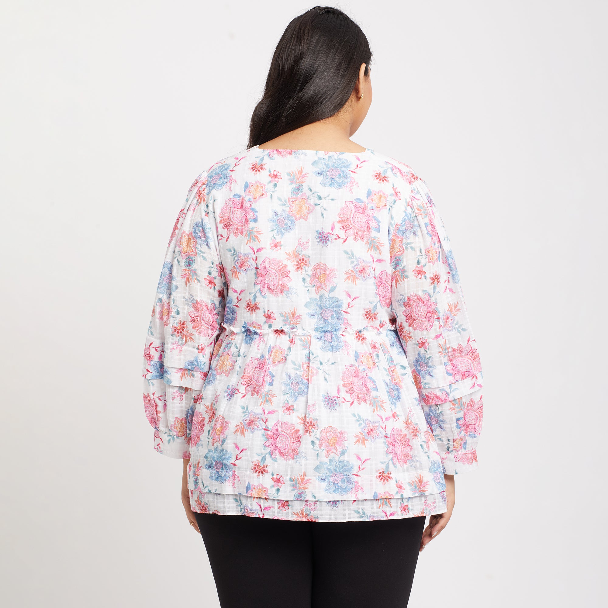 Printed Cotton Plus Size Peplum Top