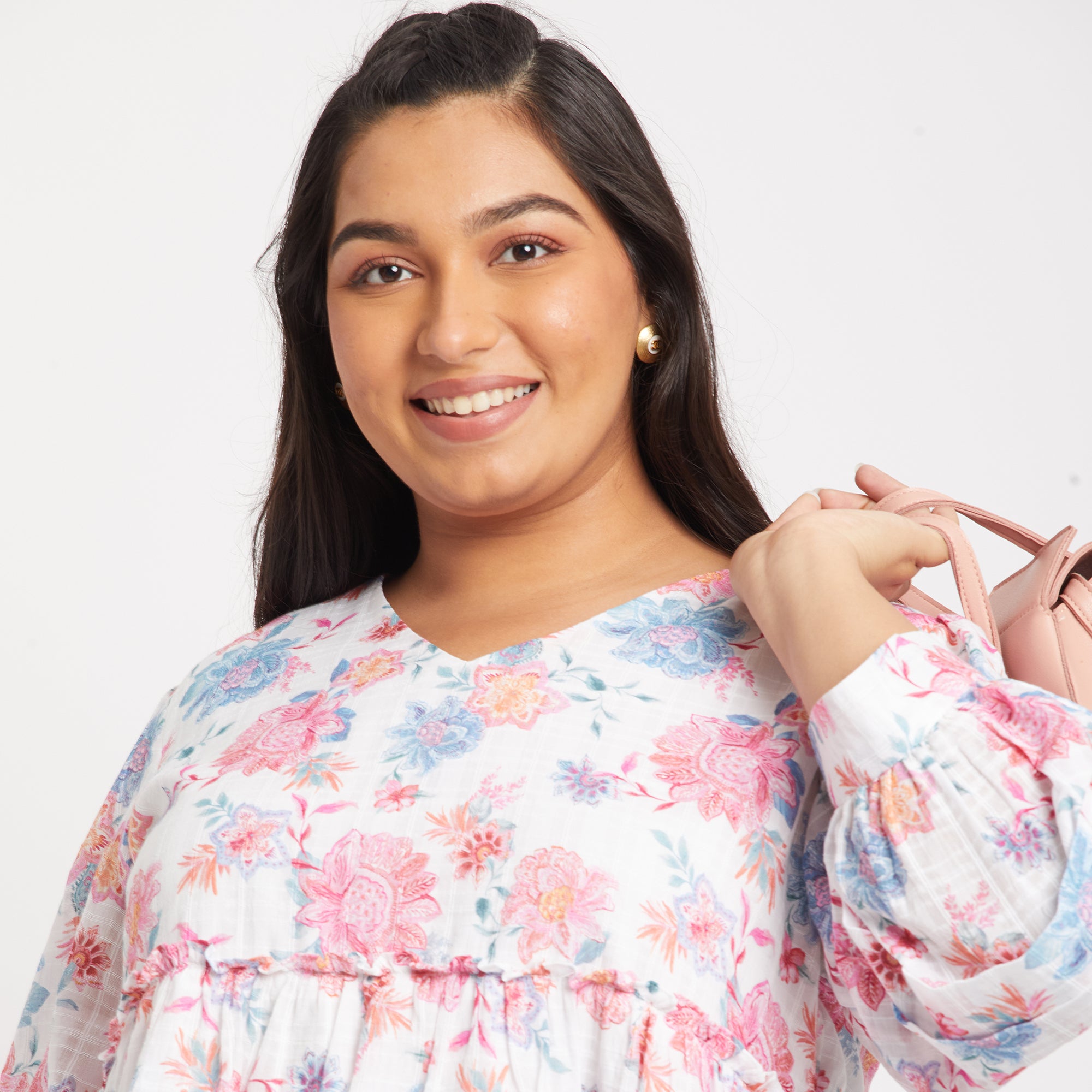 Printed Cotton Plus Size Peplum Top