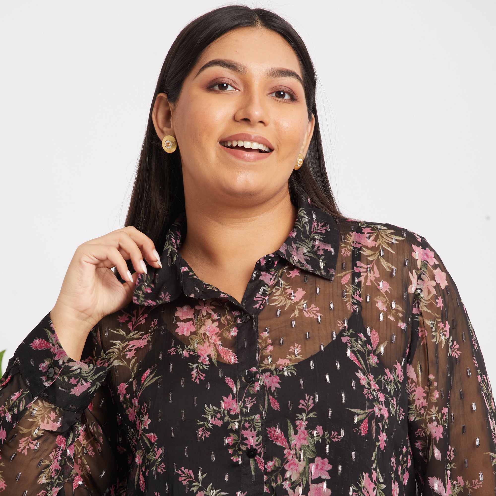 Chiffon Print Asymmetric Plus Size Shirt