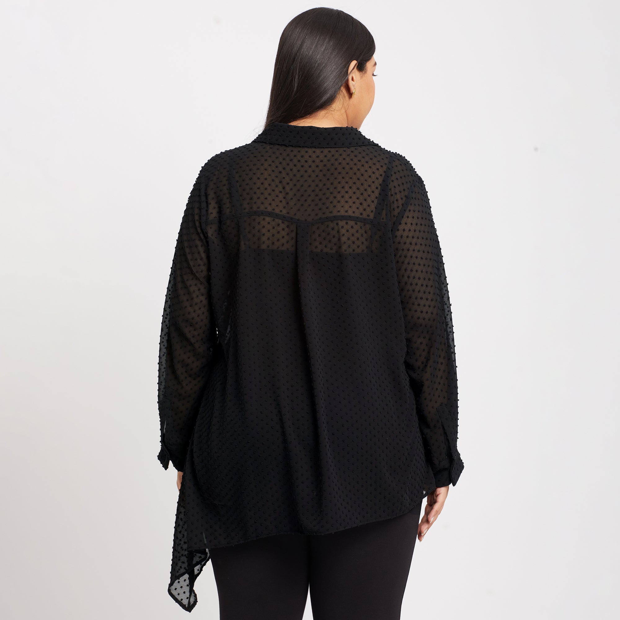 Black Dobby Asymmetric Plus Size Shirt