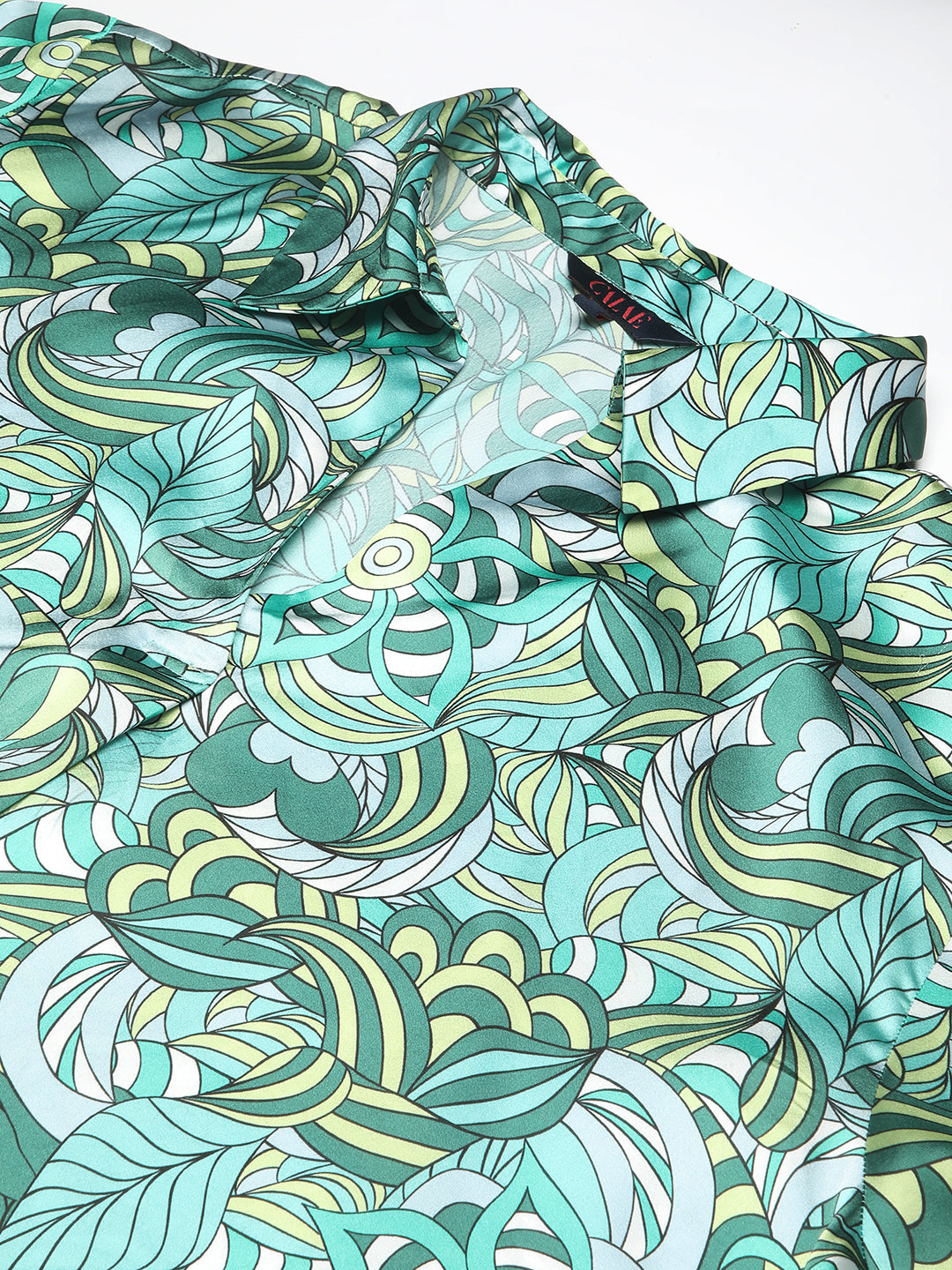 Green Abstract Print Plus Size Satin Co-ord Set