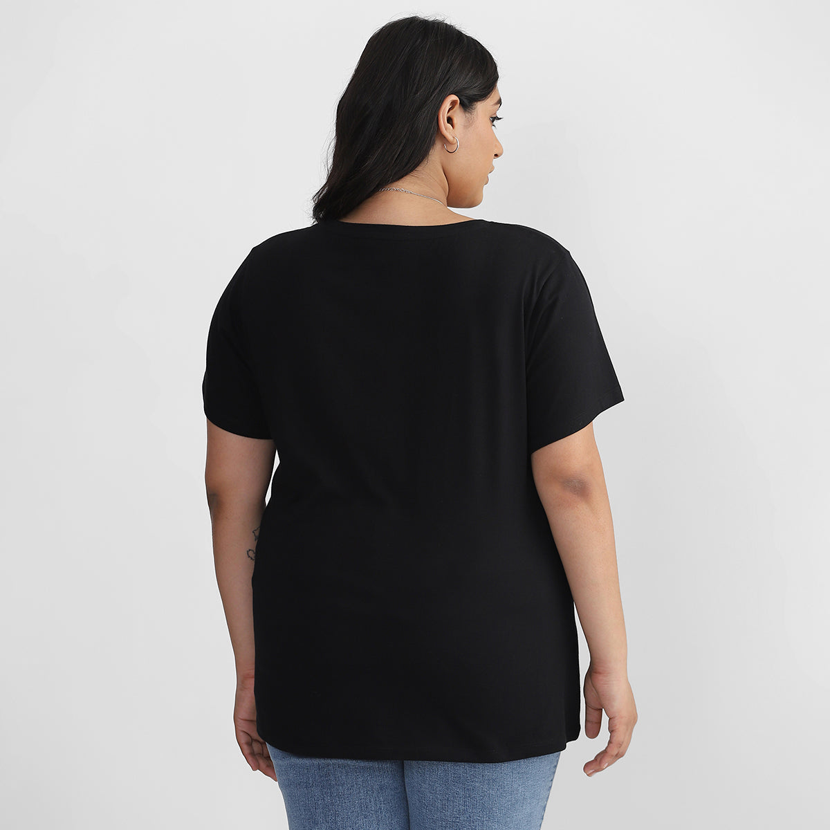 Basic Black T-shirt For Plus Size Women