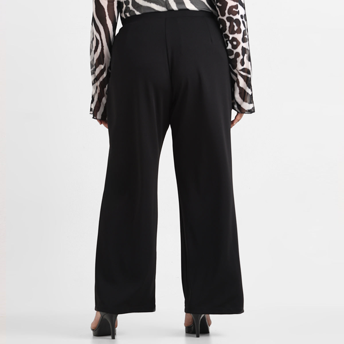 Black textured knit plus size buttoned wide leg trousers