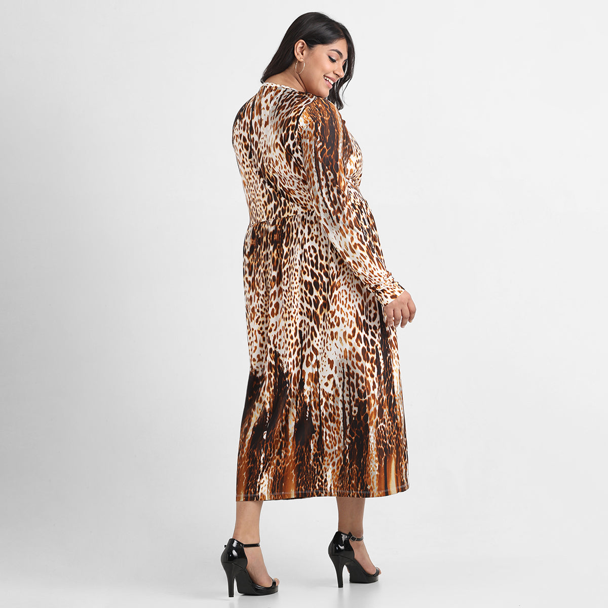 Animal print plus size fit and flare knit dress