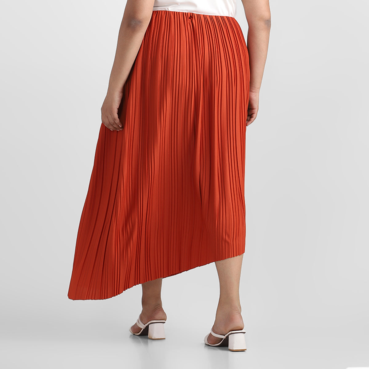 Crimson Pleated Plus Size Asymmetrical Skirt