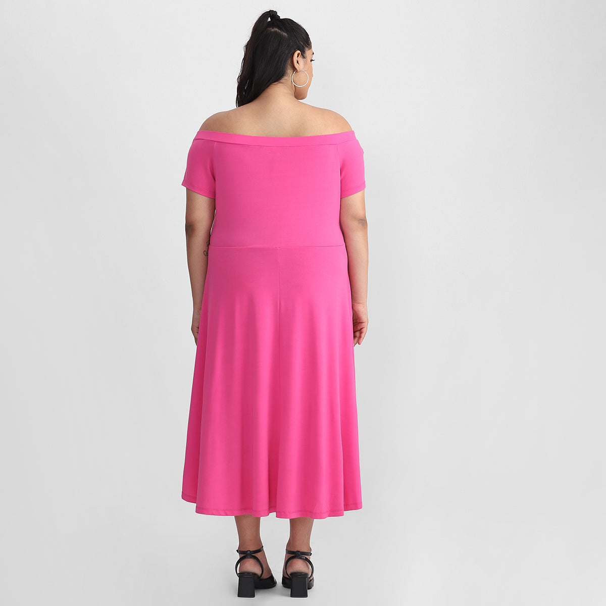 Hot Pink Off-Shoulder Dress For Plus Size Women