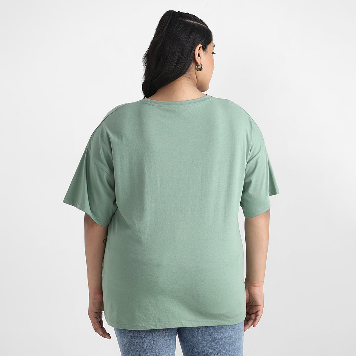 Green butterfly print plus size cotton tee