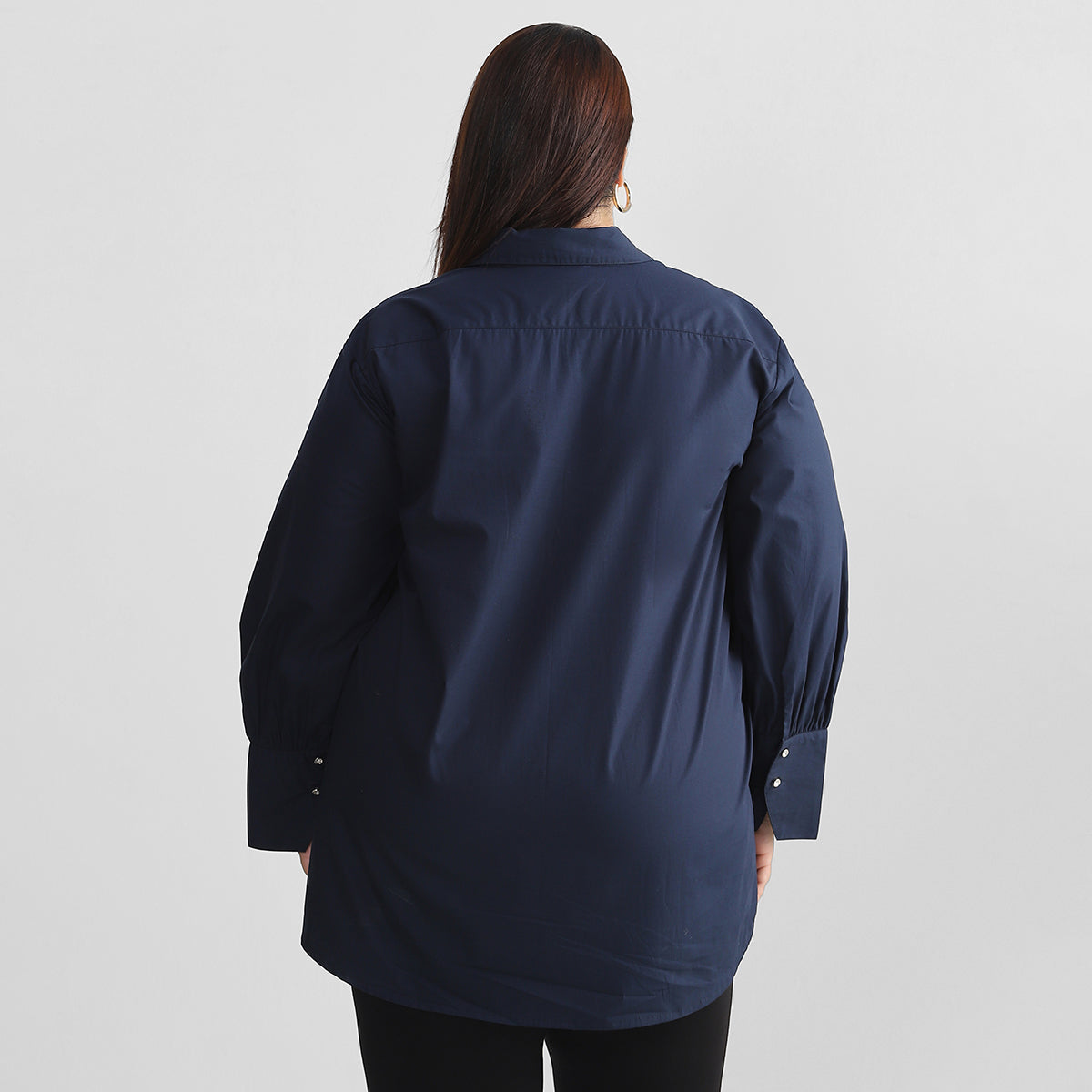 Navy Blue Cotton Poplin Plus Size Shirt