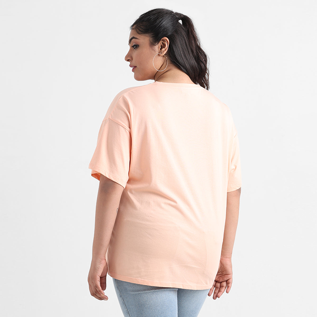 Peach floral print plus size cotton tee