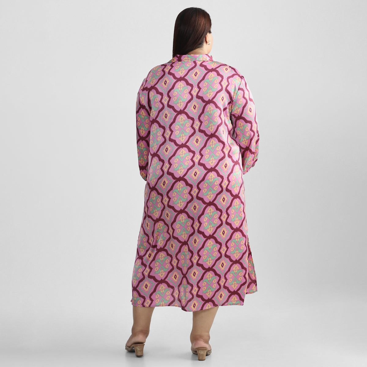 Plus Size Patterned Pink Kaftan Dress 