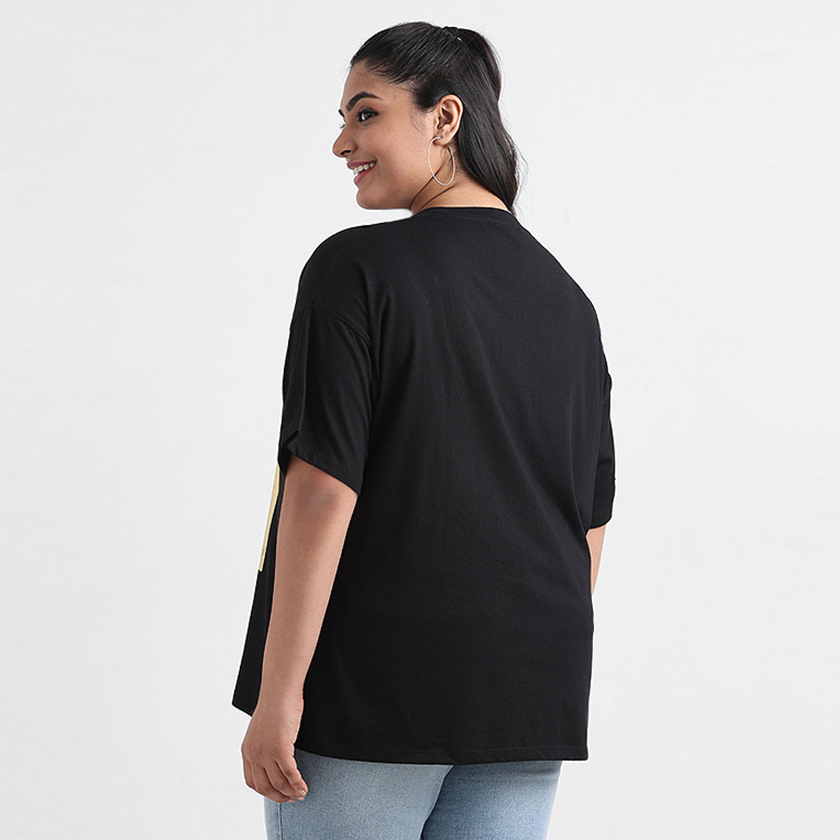 Black foil plus size chest print cotton t-shirt