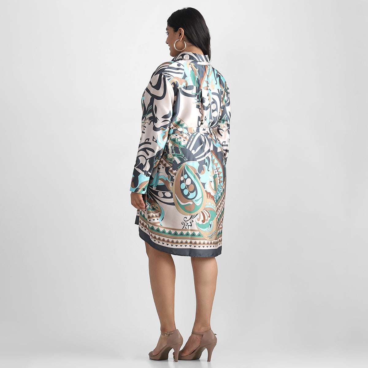 Abstract Satin Plus Size Shirt Dress