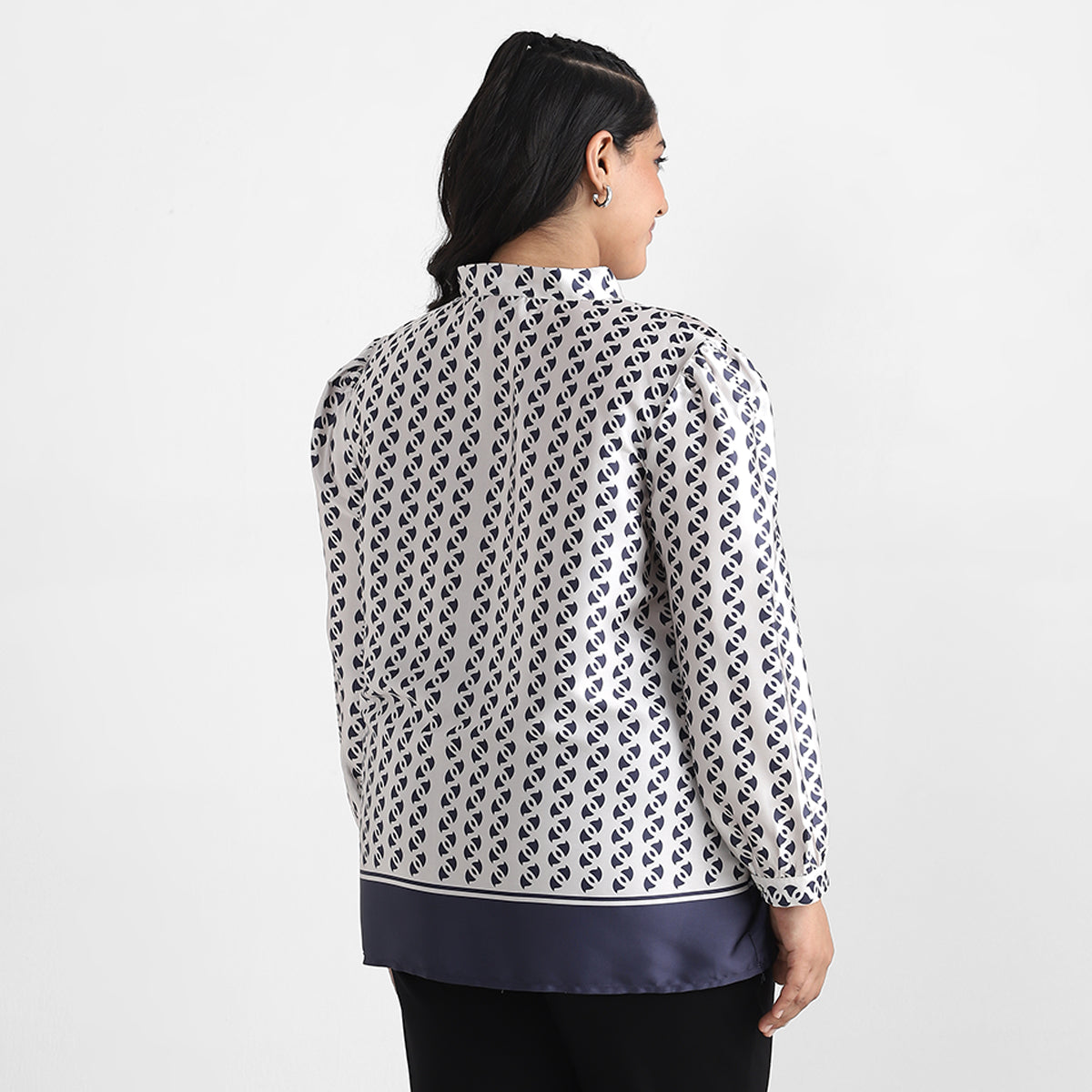 Border Print Satin Plus Size Shirt