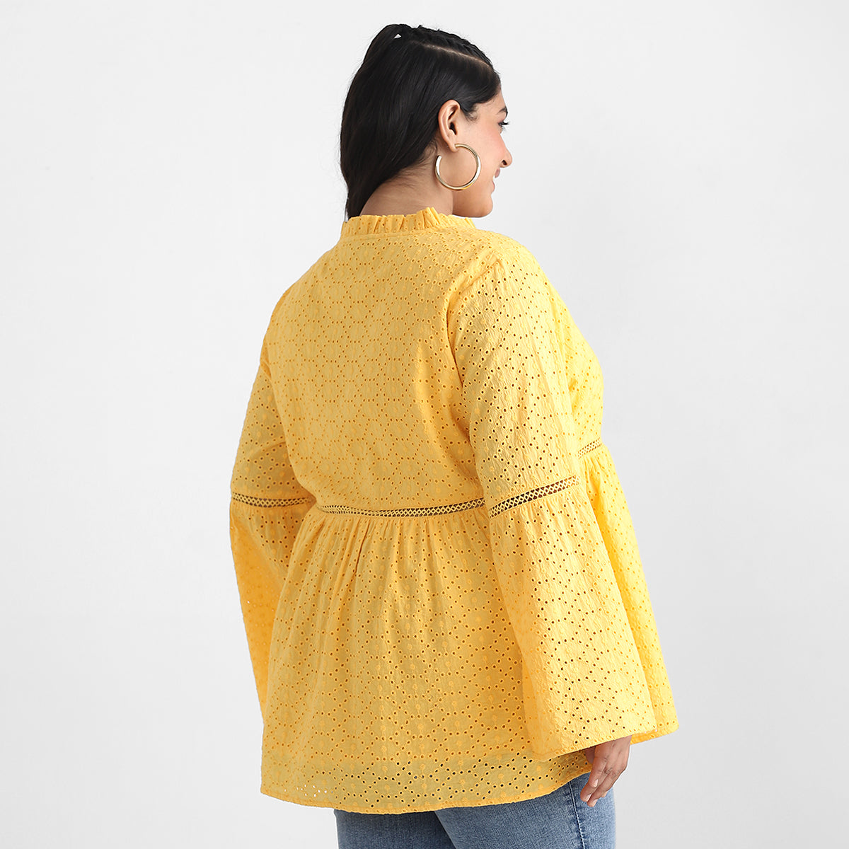 Yellow Schiffli Plus Size Peplum Top