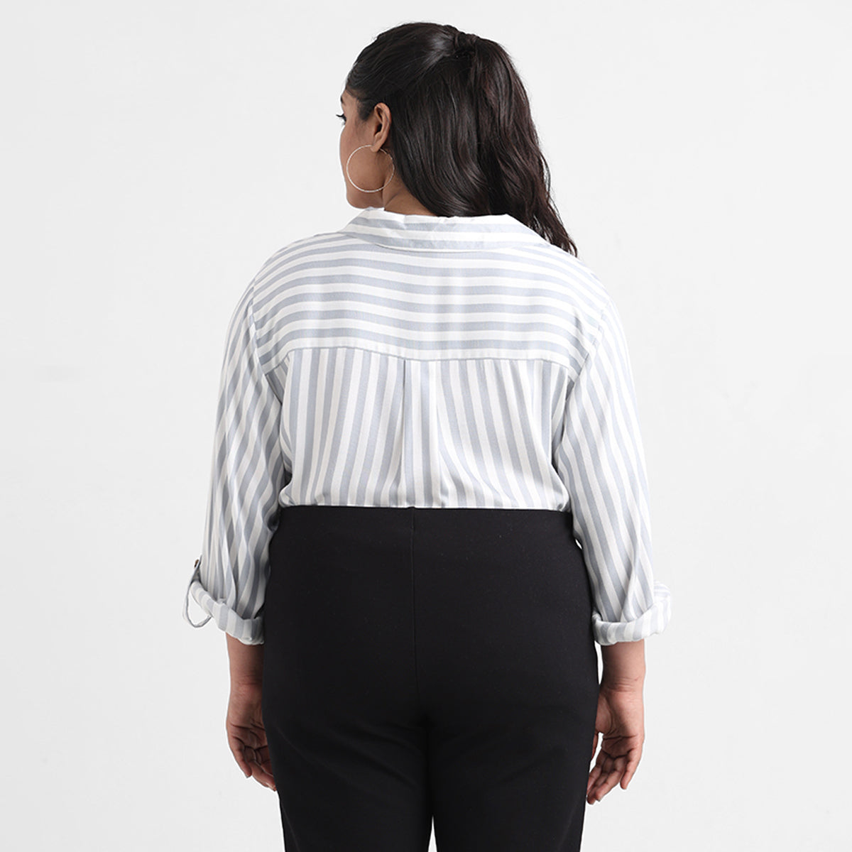 Grey and white striped plus size viscose shirt