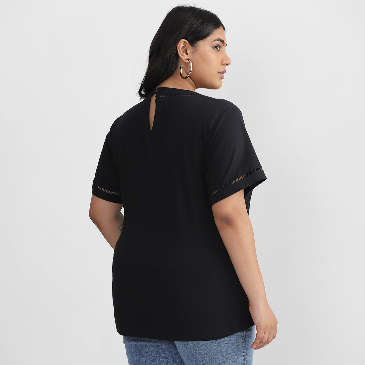 Plus Size Lace Insert Basic T-shirt 