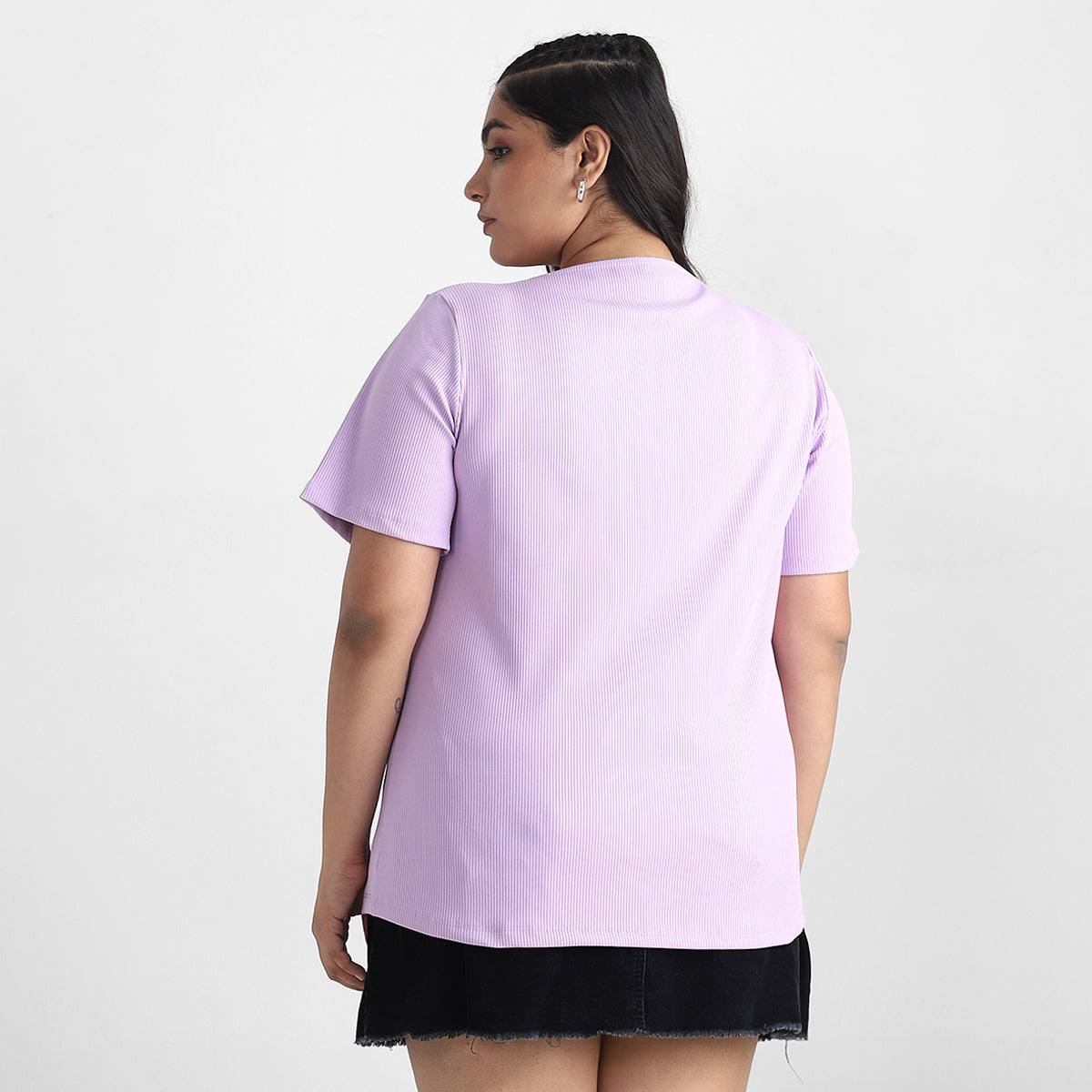 Lavender V Neck Rib Plus Size Tshirt