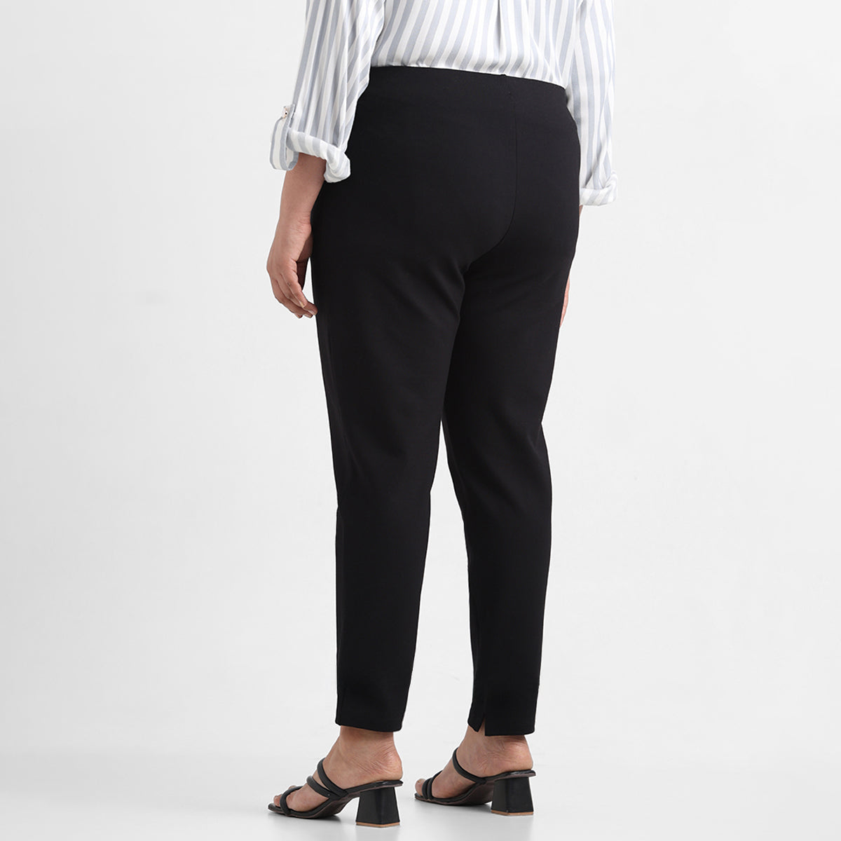 Black zipper detail plus size tailored trousers