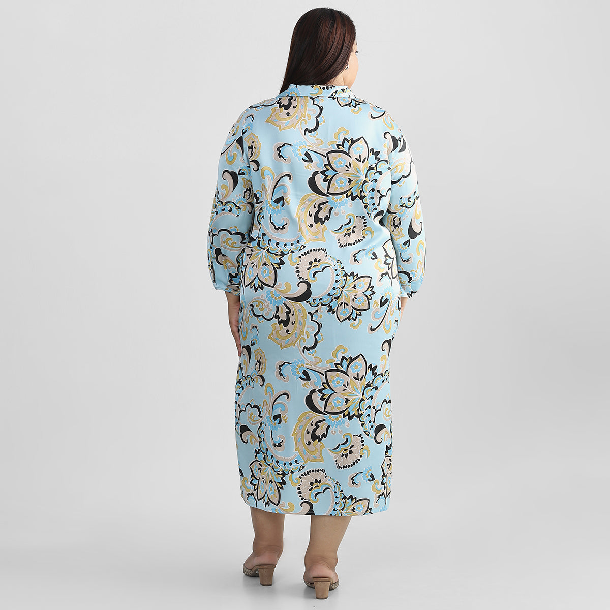 Plus Size Floral Blue Kaftan Dress 