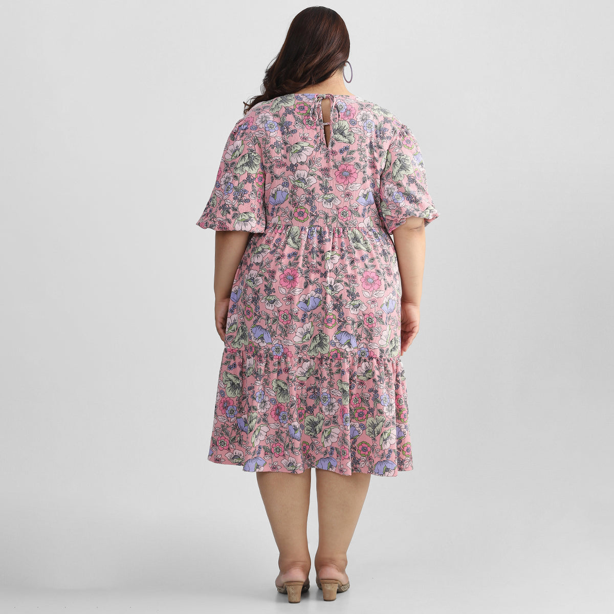 Rose Floral Midi Dress For Plus Size Women