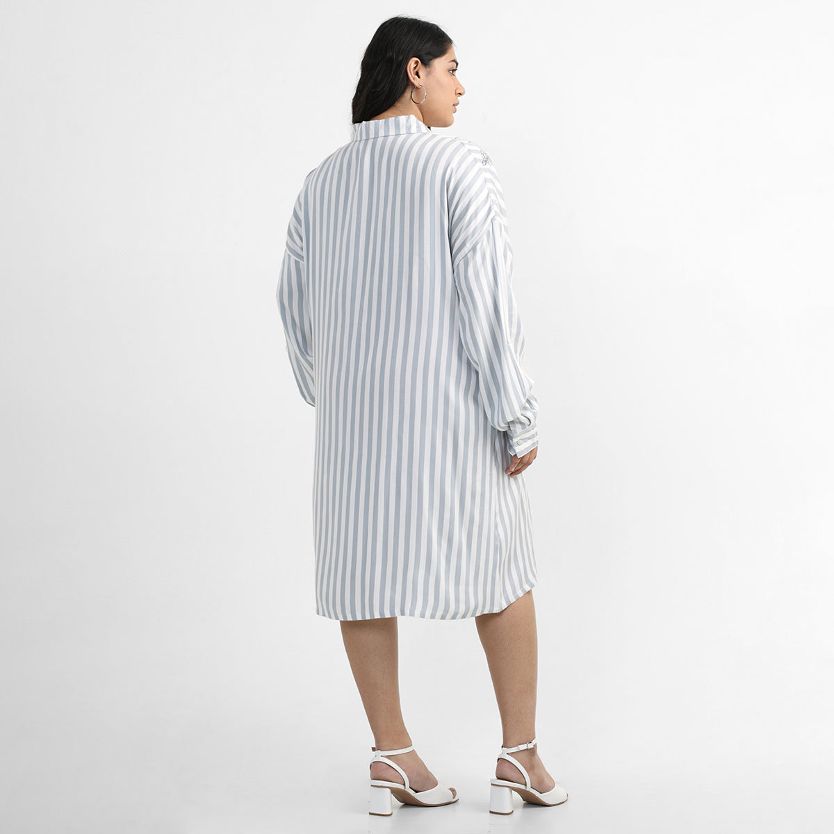 Herringbone Strip Embroidered Dress For Plus Size Women