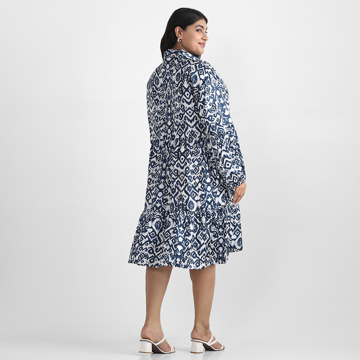 Ikat Print Satin Plus Size Shirt Dress