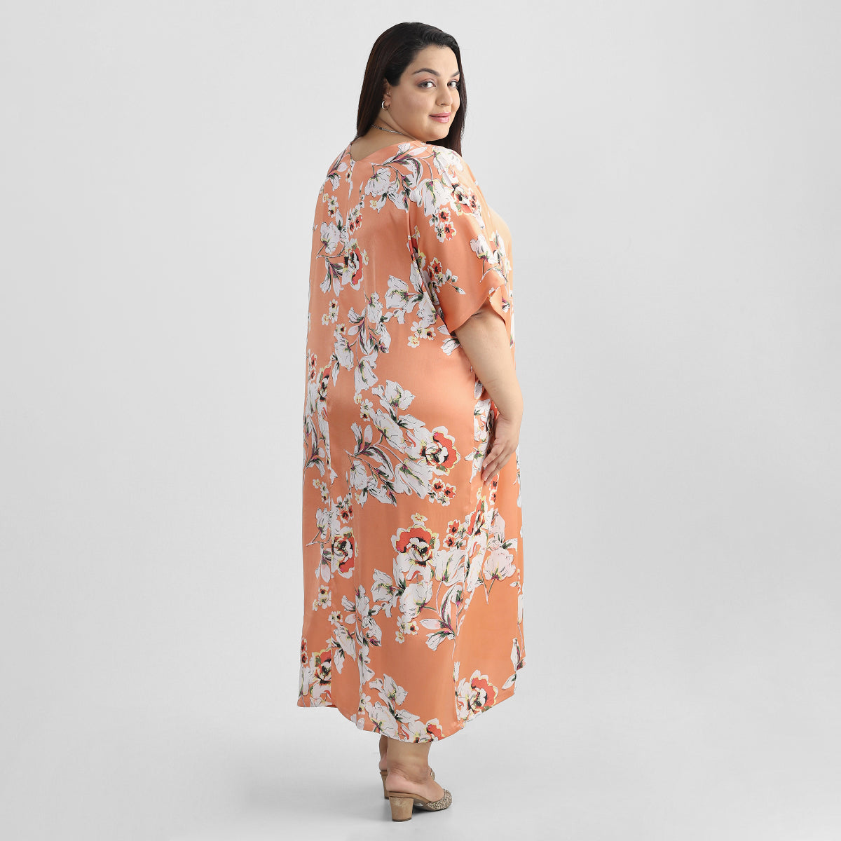 Orange Floral Kaftan For Plus Size Women