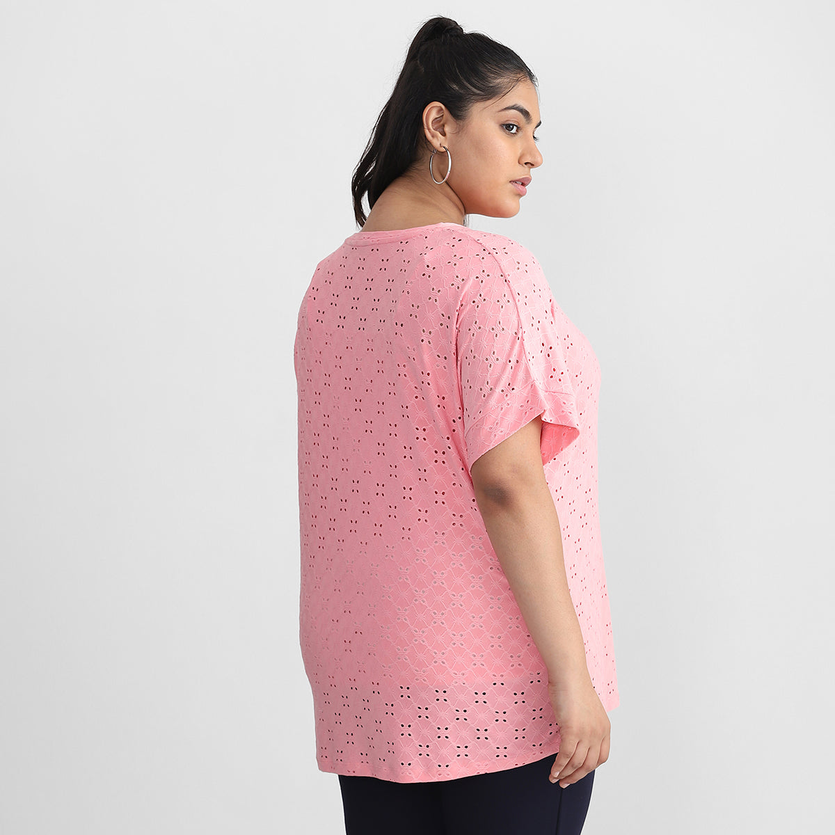 Plus Size Pastel Pink Cutout Top 