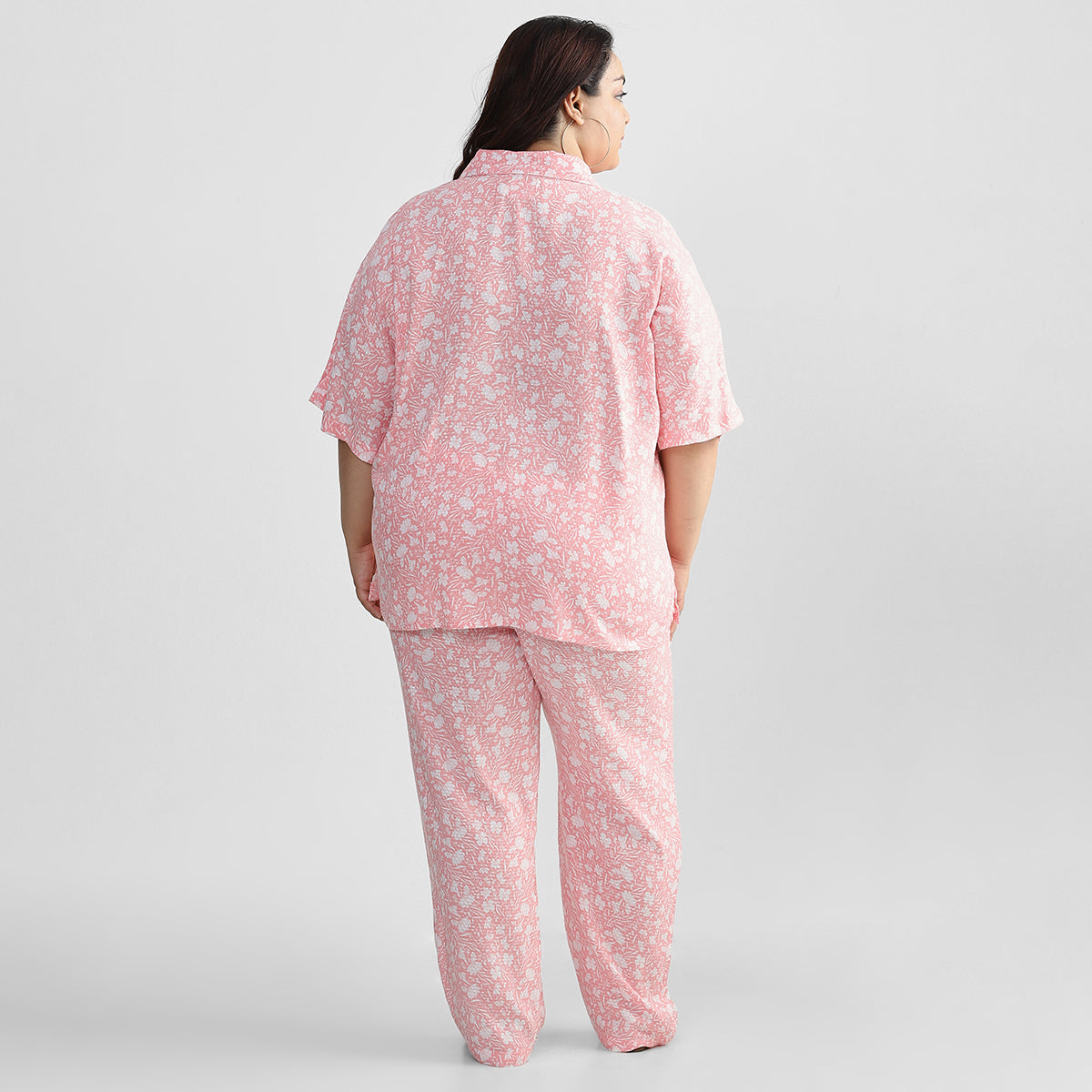 Pink Printed Viscose Dobby Plus Size Co-ord Set