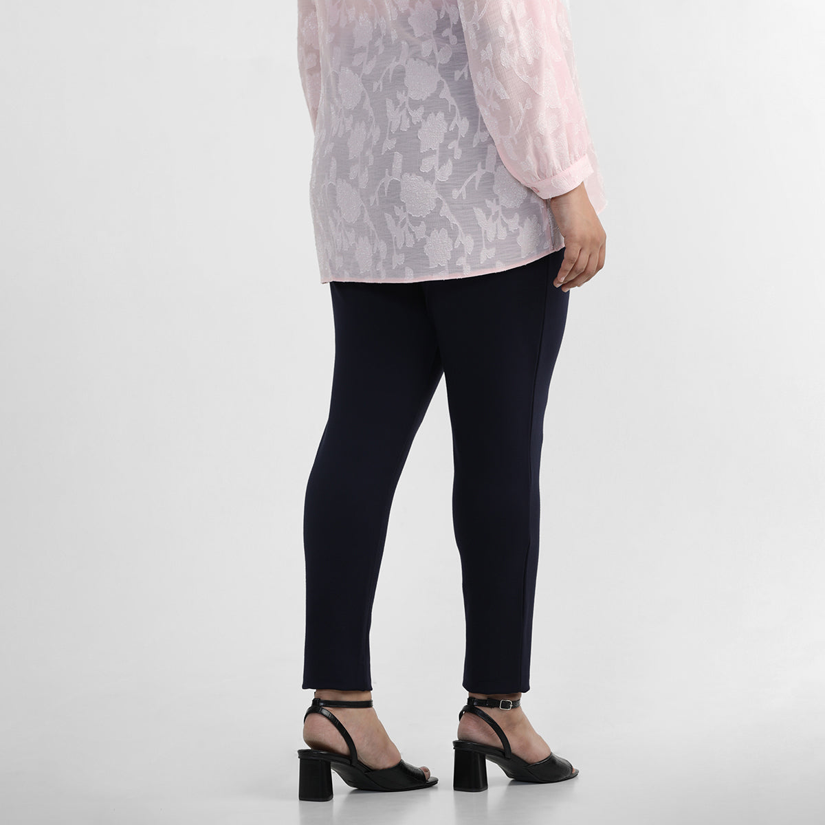 Navy Plus Size Pearl Embellished Tailored Trousers