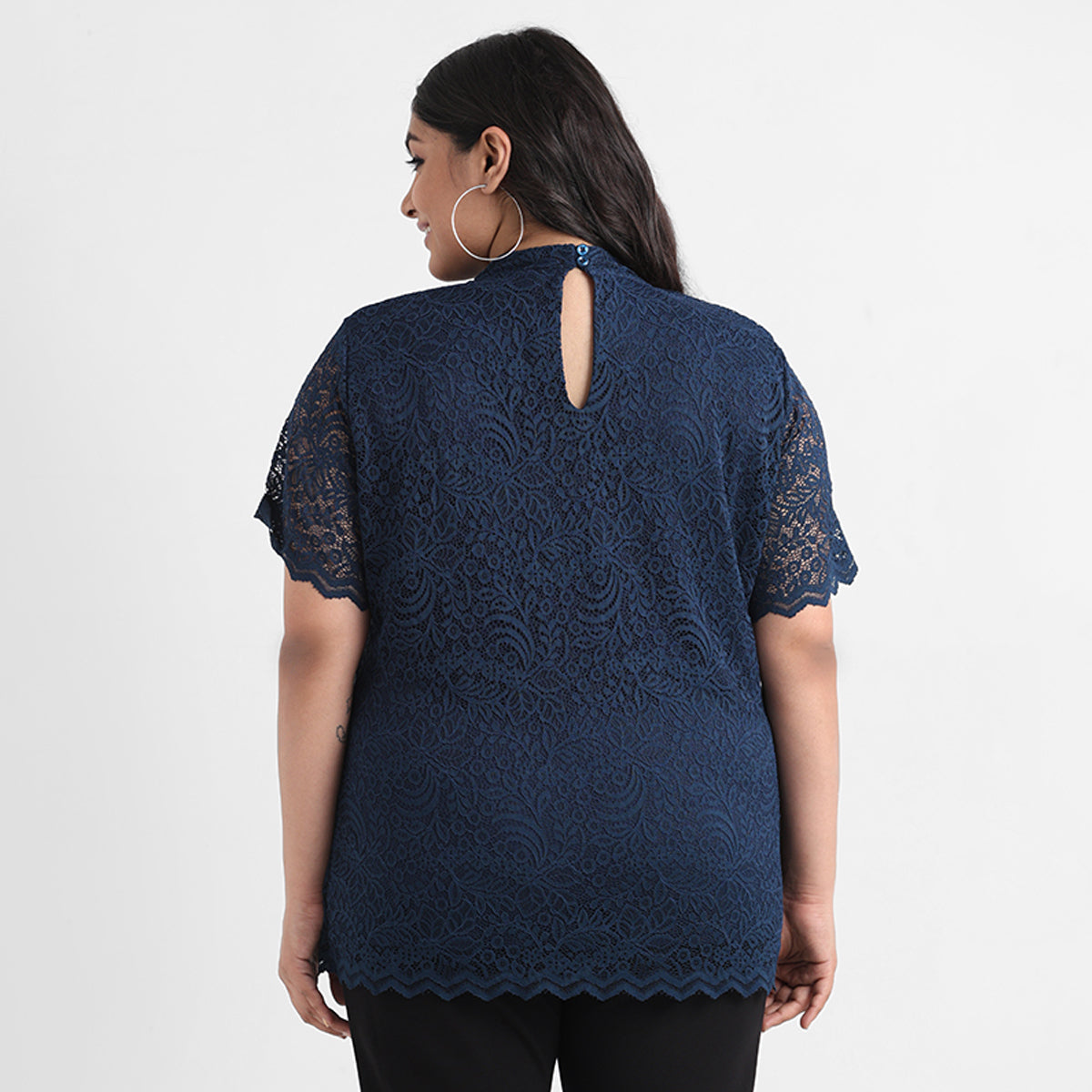 Teal plus size knit lace top