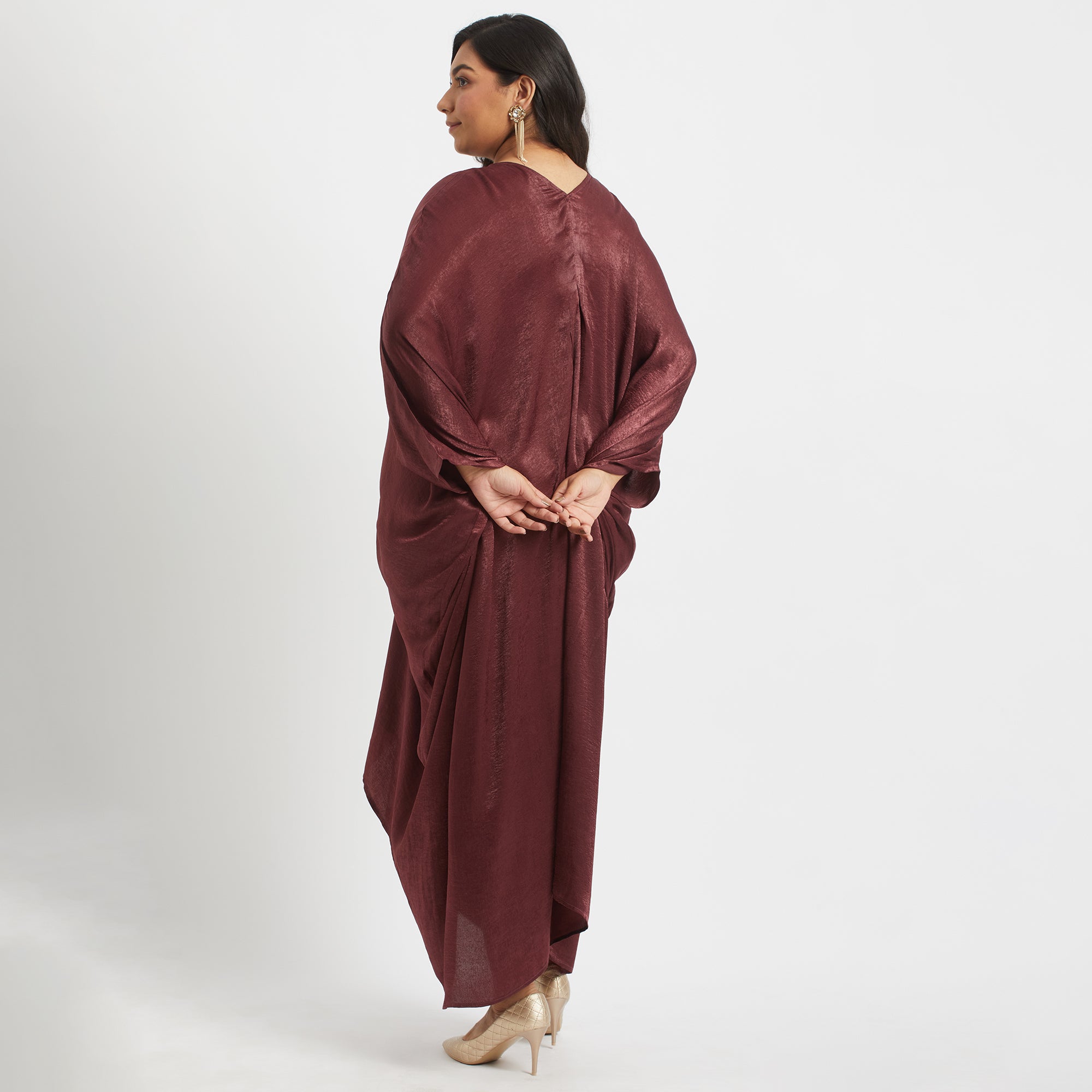 Maroon Button Kaftan For Plus Size Women