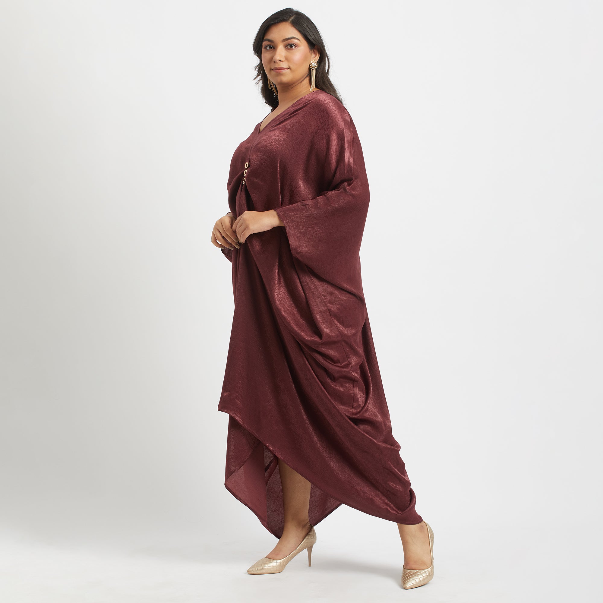 Maroon Button Kaftan For Plus Size Women