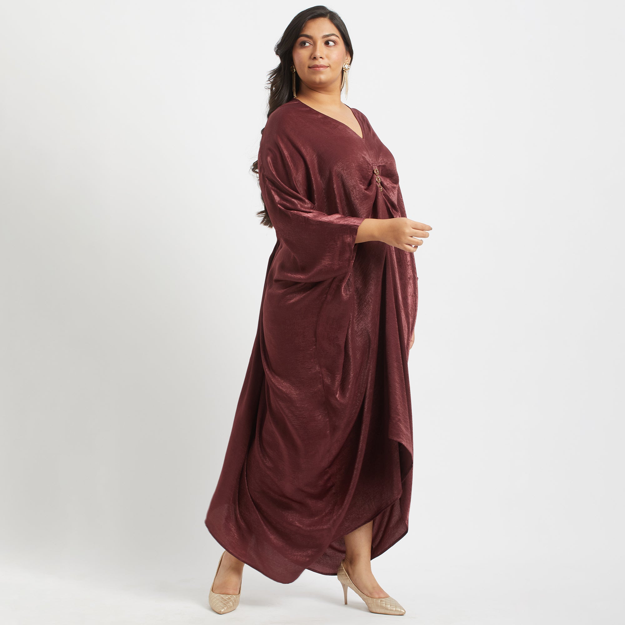 Maroon Button Kaftan For Plus Size Women