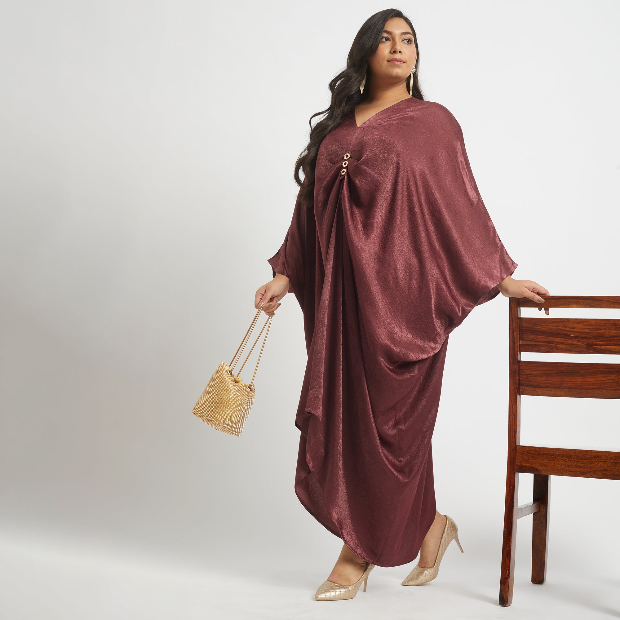 Maroon Button Kaftan For Plus Size Women