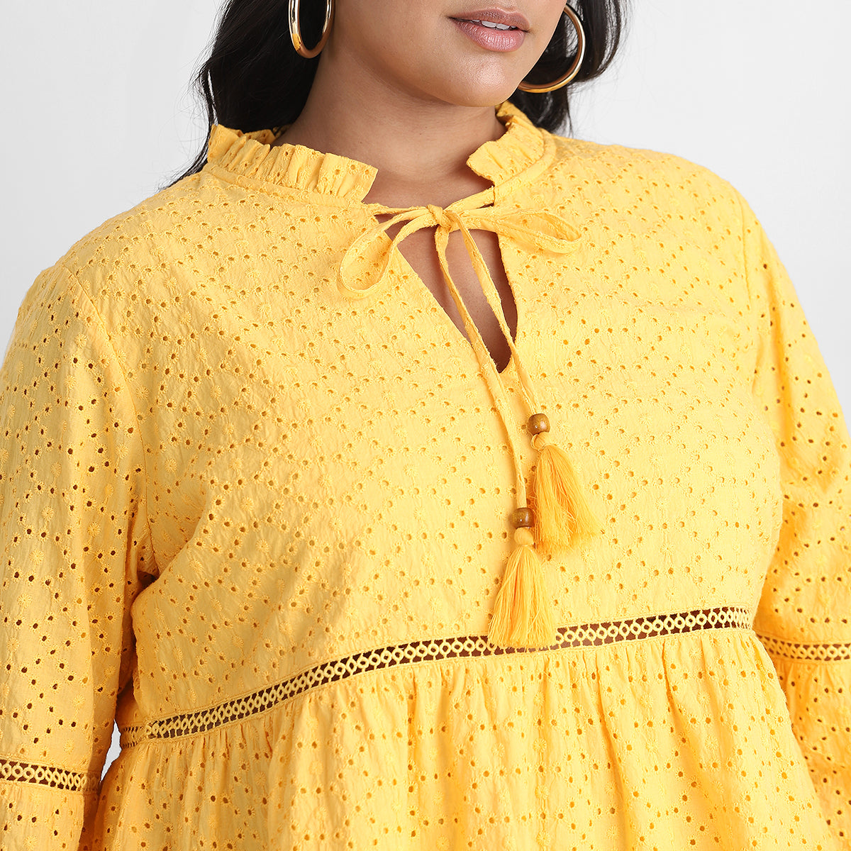 Yellow Schiffli Plus Size Peplum Top