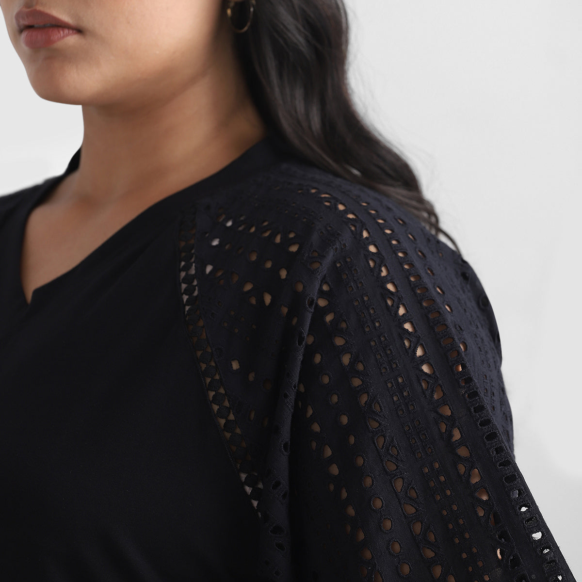 Schiffli Sleeve Detail Plus Size Tshirt