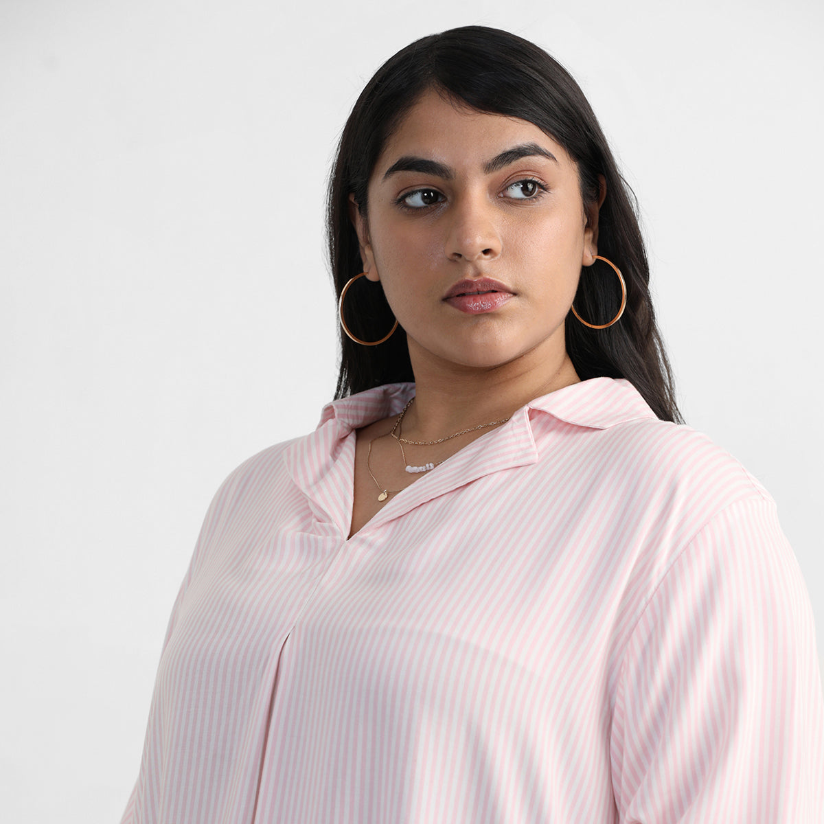 Pink Striped Plus Size Cotton Shirt