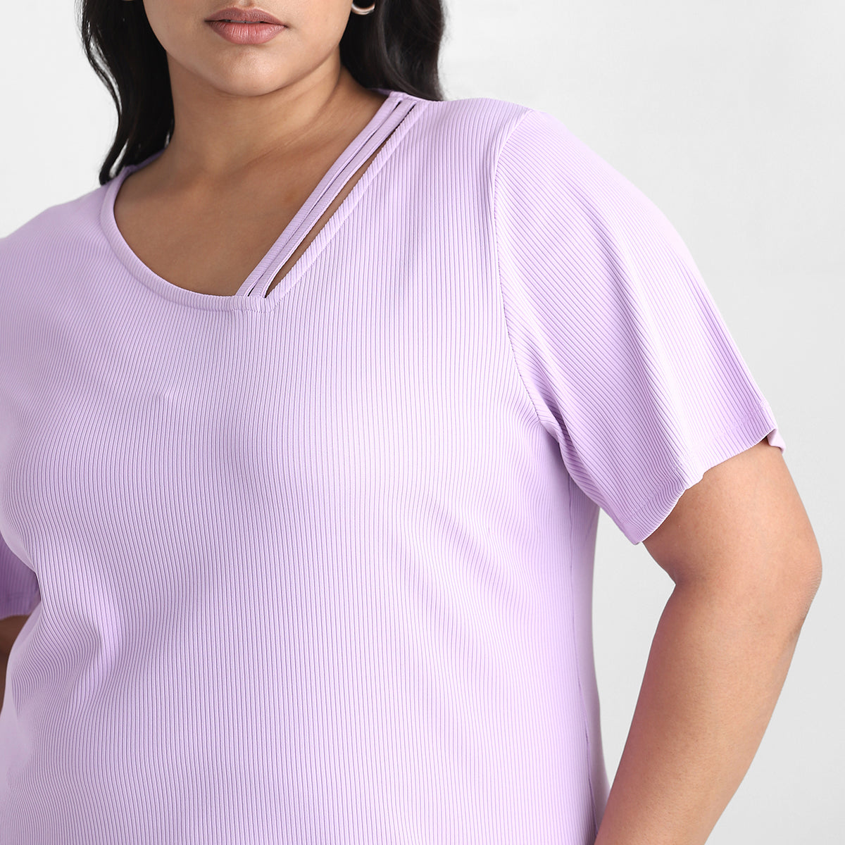 Lavender V Neck Rib Plus Size Tshirt