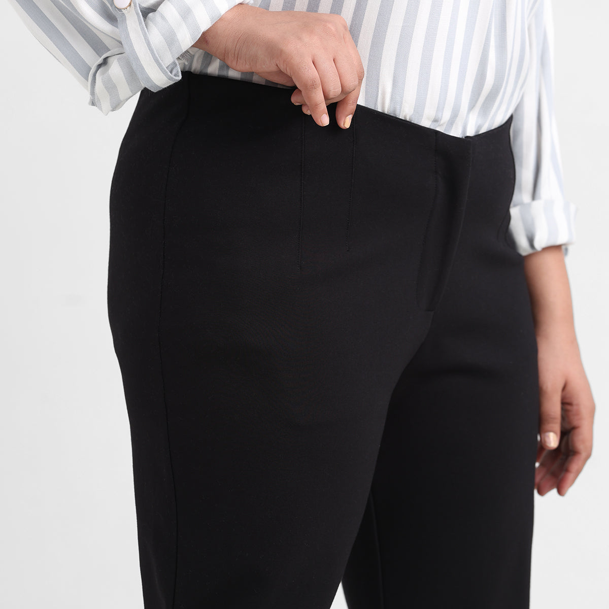 Black zipper detail plus size tailored trousers