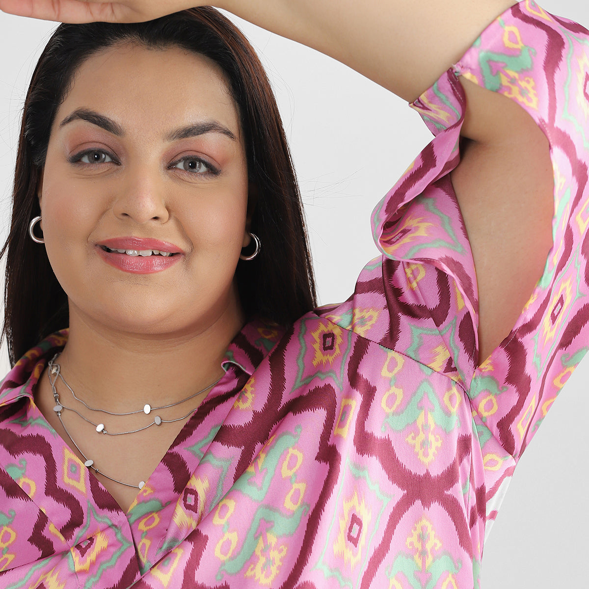 Plus Size Patterned Pink Kaftan Dress 