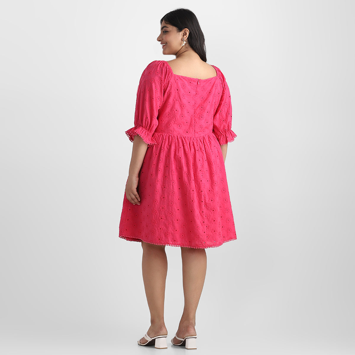 Pink Schiffli Plus Size Short Dress