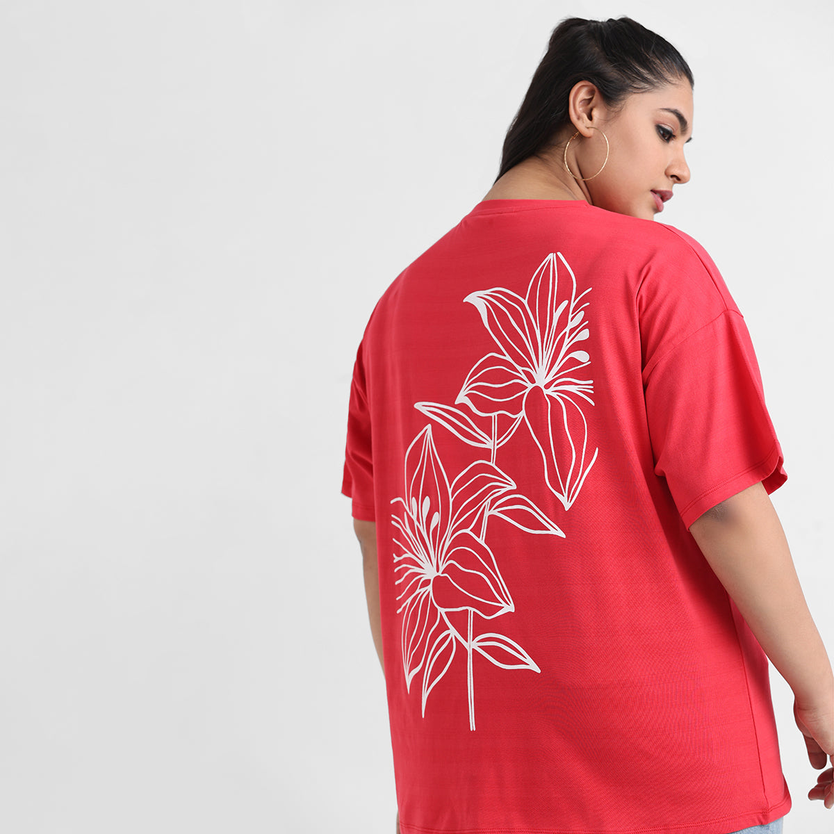 Red chest print plus size cotton tee