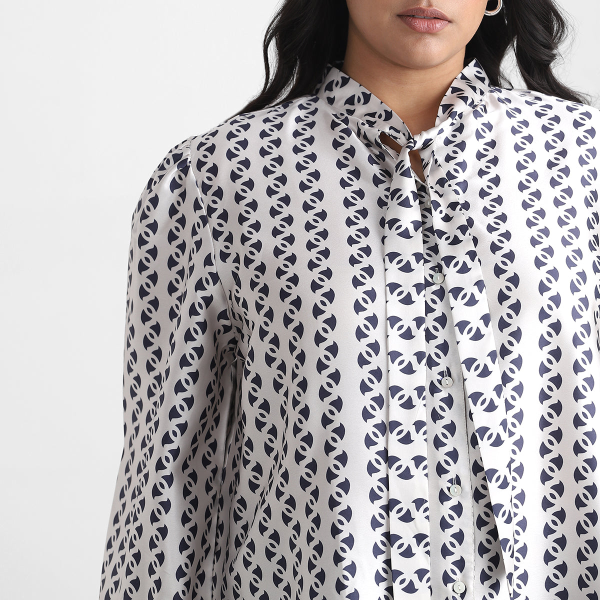 Border Print Satin Plus Size Shirt