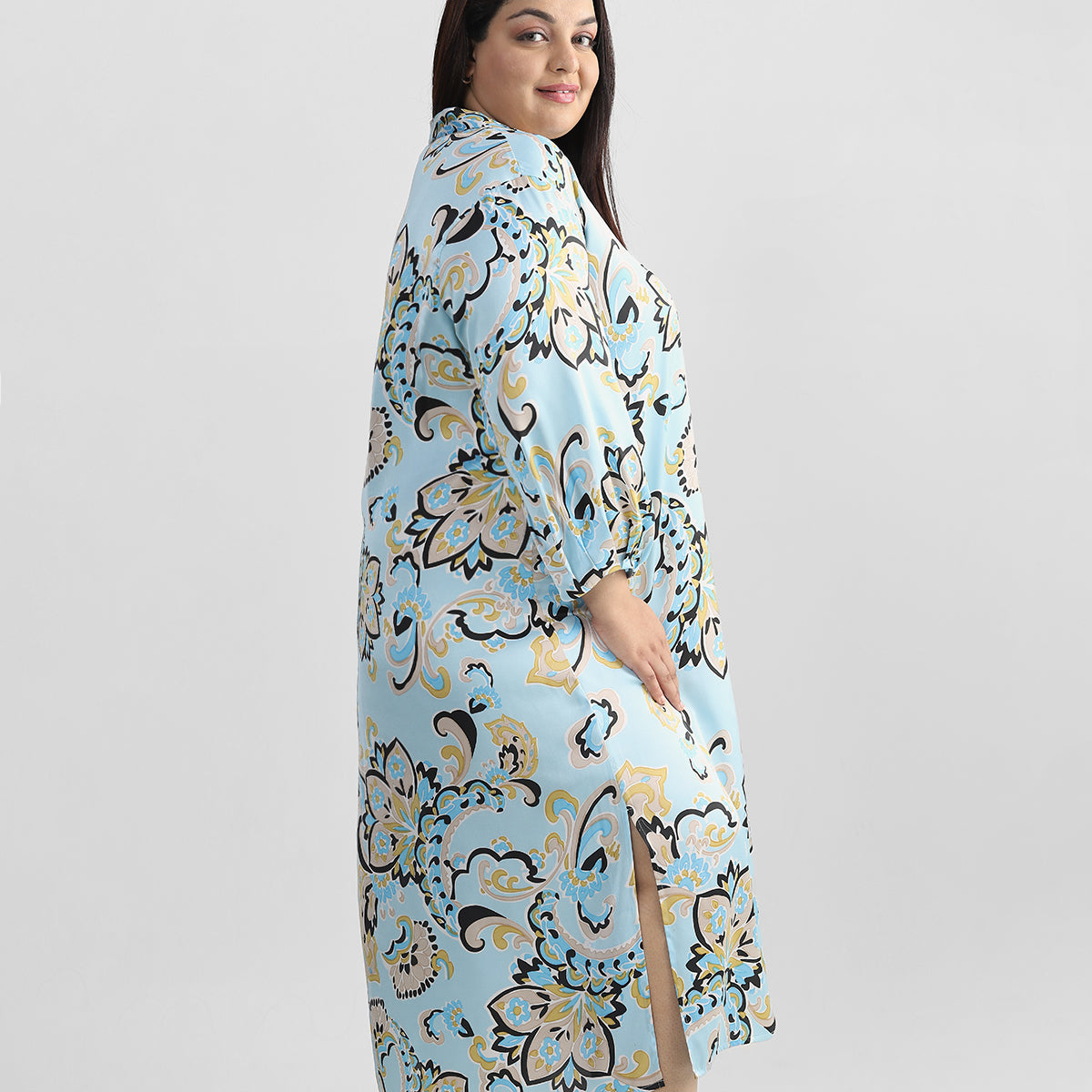 Plus Size Floral Blue Kaftan Dress 