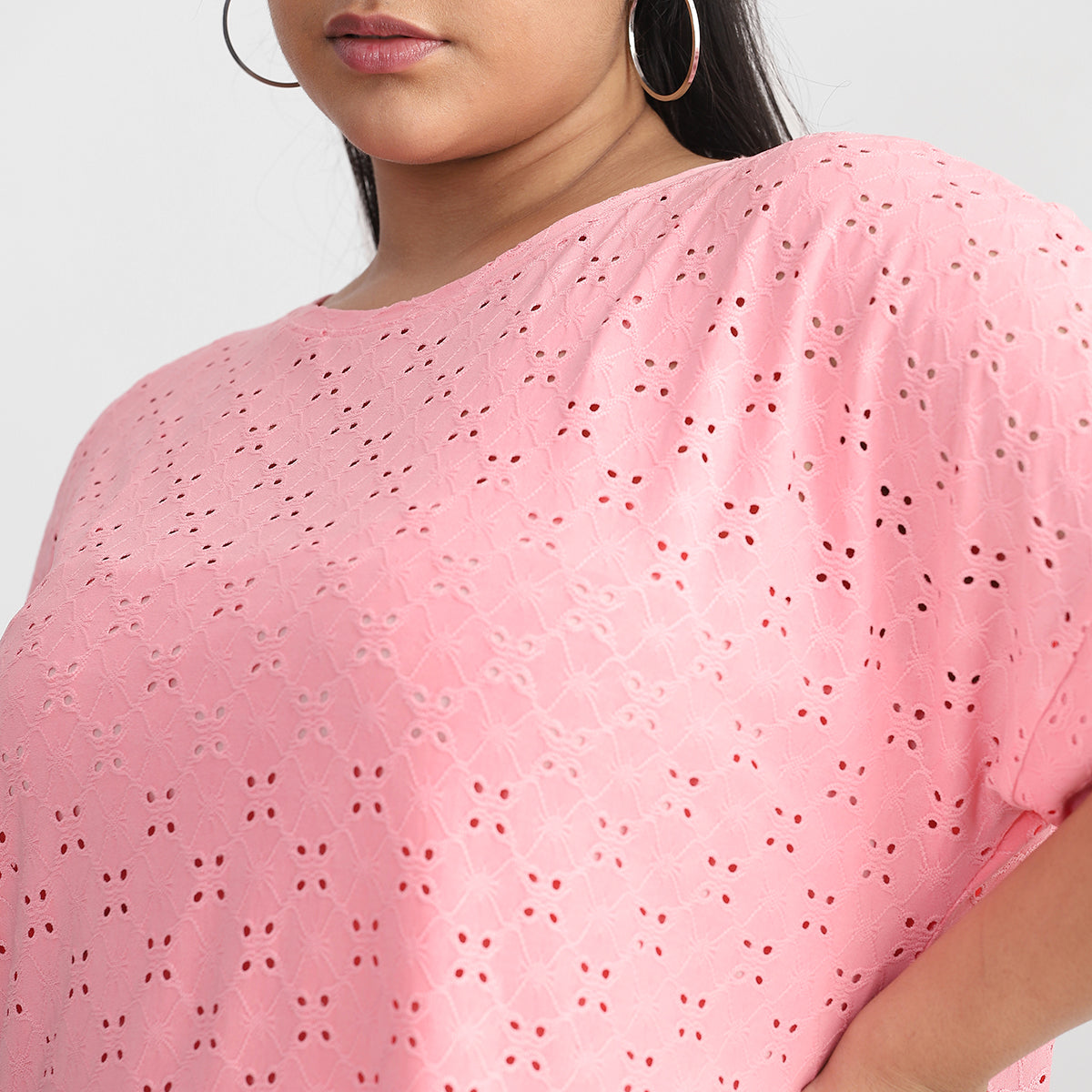 Plus Size Pastel Pink Cutout Top 