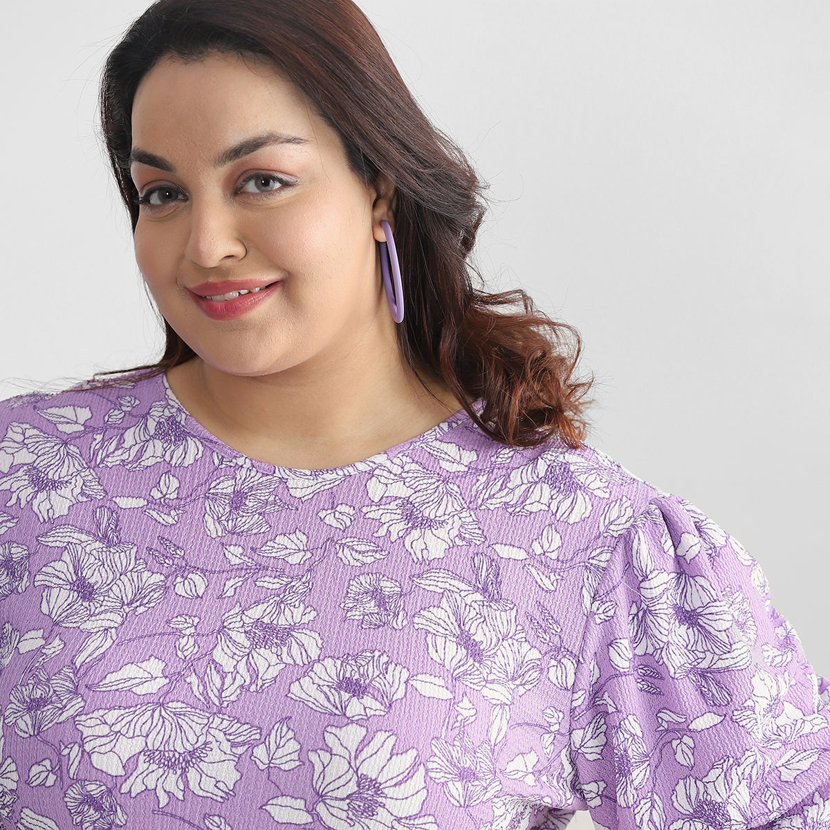 Plus Size Lavender Floral Mini Dress 