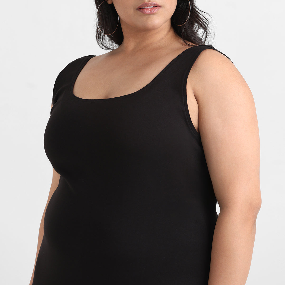 Black cotton rib plus size sleeveless bodycon midi dress